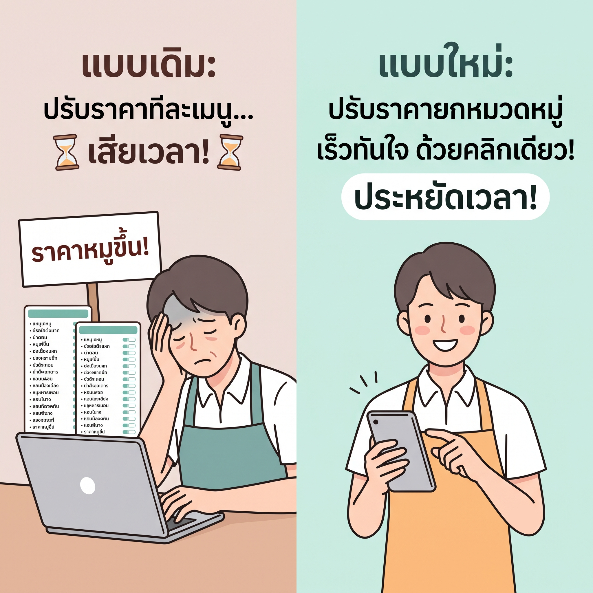 ของขึ้นราคาไม่ต้องนั่งแก้ทีละเมนู! ปรับราคายกแผงคลิกเดียว เซฟเวลาคนทำร้าน