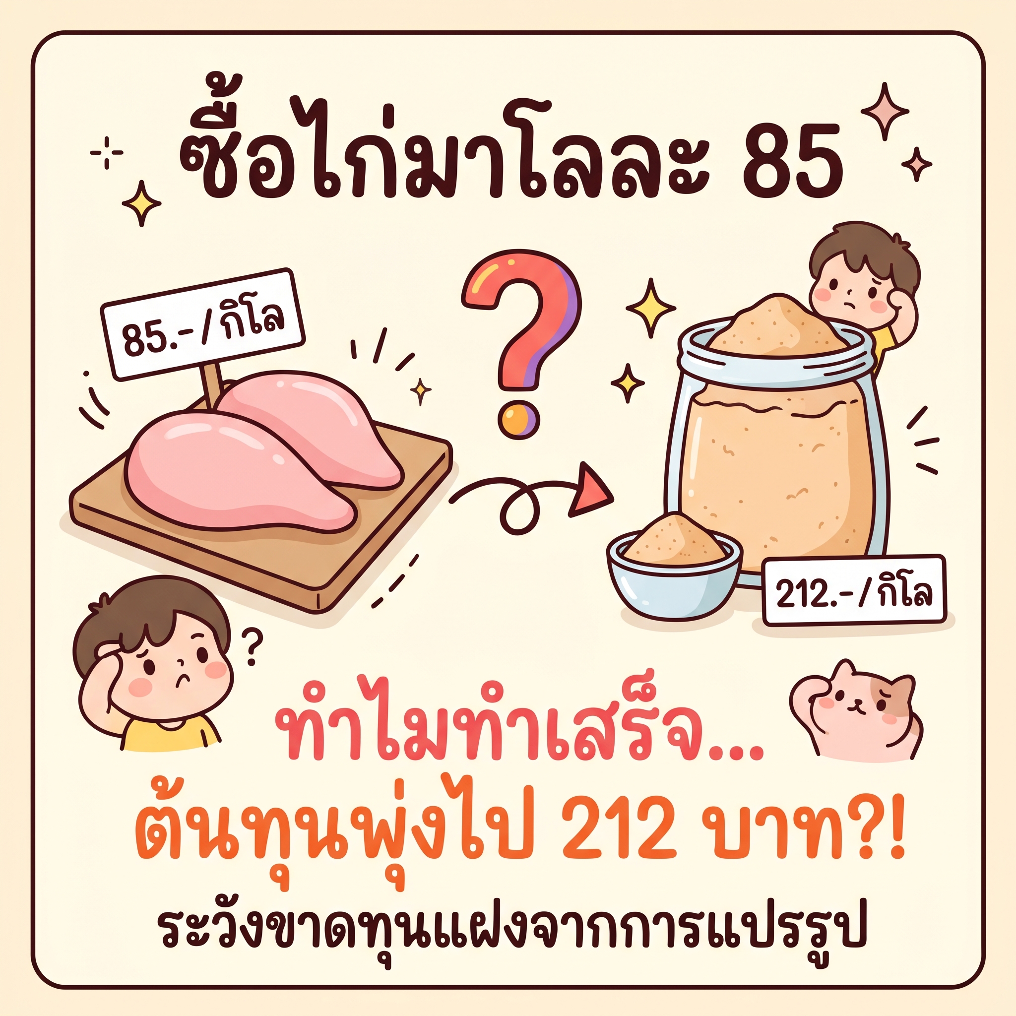 ซื้ออกไก่สด 10 กิโลกรัม ต้นทุนเริ่มต้น 85 บาทต่อกิโลกรัม
