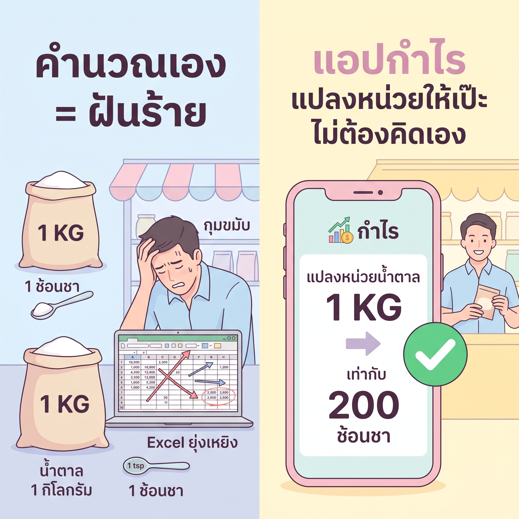 ระบบแปลงหน่วยอัตโนมัติ กิโลกรัมเป็นช้อนชา แอปกำไร