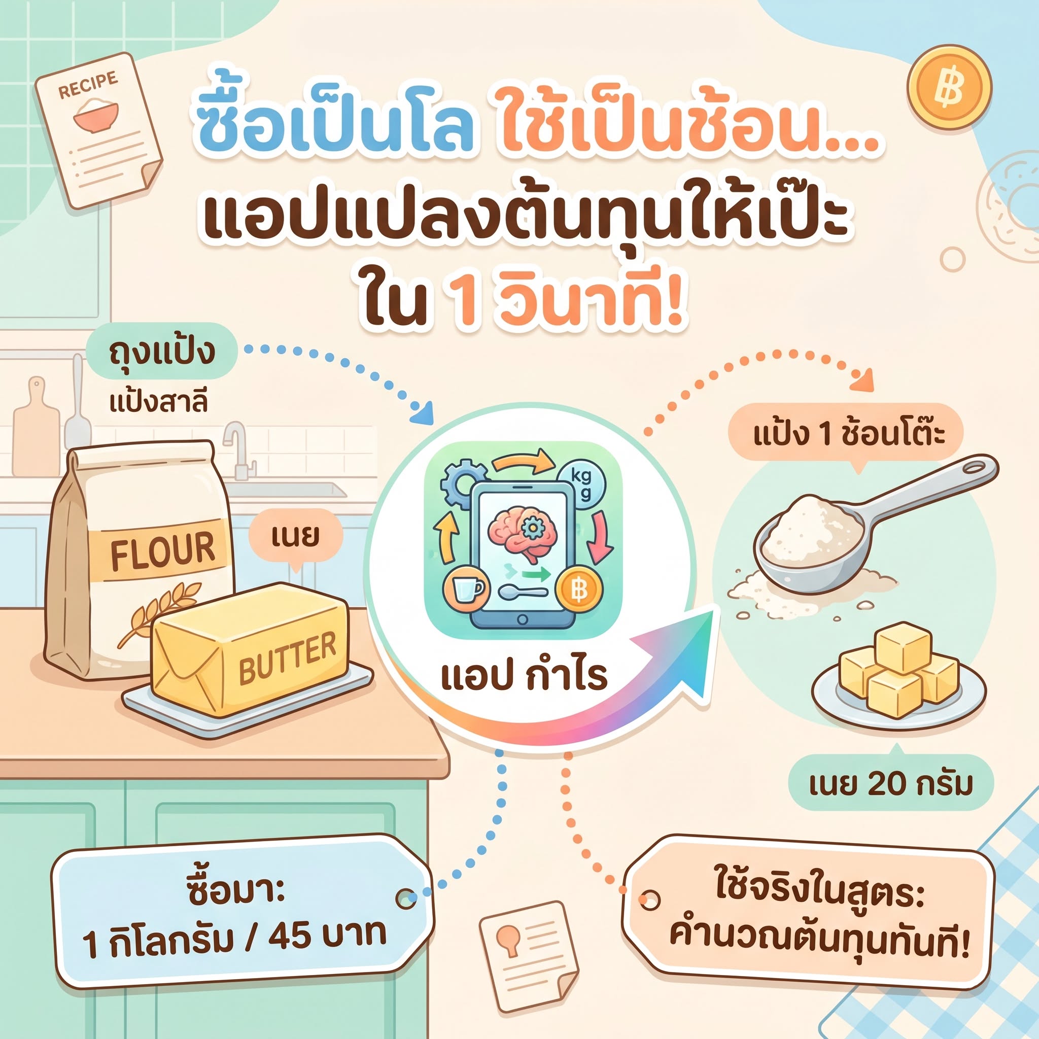 ซื้อเป็นกิโล ใช้เป็นช้อนชา... สรุปต้นทุนเท่าไหร่? จบปัญหาคณิตศาสตร์กวนใจในทันที!